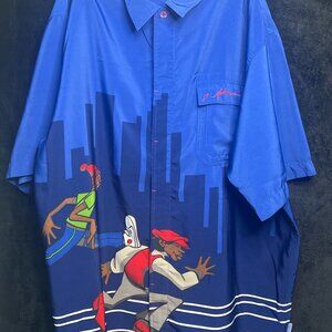 Platinum FUBU Fat Albert XXL Blue Graphic Button-Up Shirt Hip Hop 2000s Streetwe